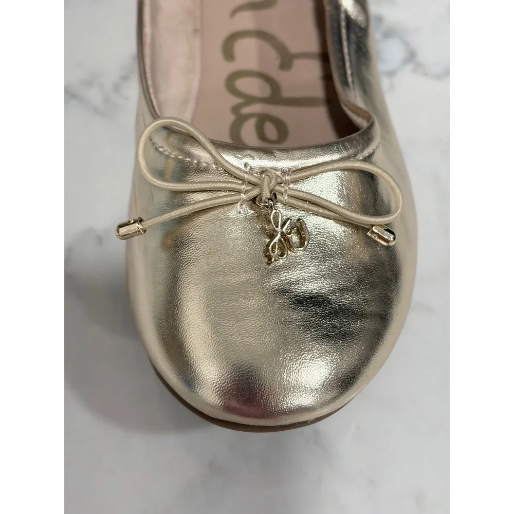Sam Edelman Kids Felicia Metallic Gold Ballet Flats Bow Logo Charm Size 4